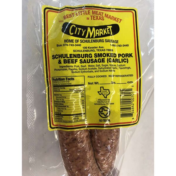 Schulenburg Smoked Garlic Pork & Beef Sausage (per lb)